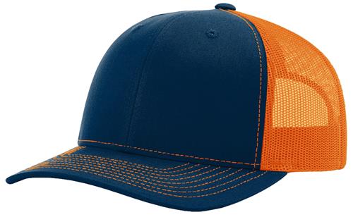 Navy Blue and Neon Orange Richardson 112 Trucker Hat