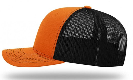 Orange and Black Mesh Richardson 112 Trucker Hat